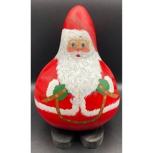 Christmas Santa Claus Painted Gourd Squash with Wood Feet 10"